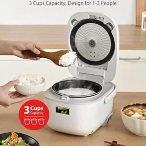 Toshiba Mini Rice Cooker 3 Cup Capacity Mini rice cooker that cooks uncooked rice with steaming and warming functions, fuzzy logic and one-touch cooking, 24-hour delay timer and auto-keep warm feature. - Image 4