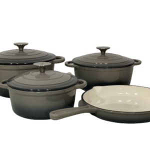 Pot set 7 Piece Cast Iron Grooved Lid Grey